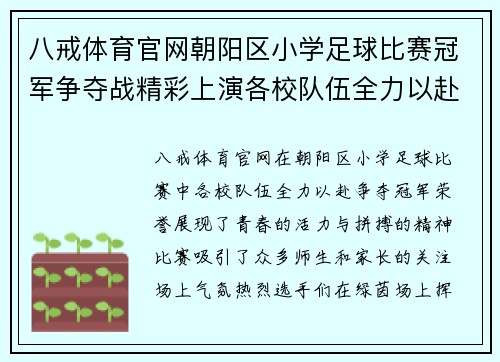 八戒体育官网朝阳区小学足球比赛冠军争夺战精彩上演各校队伍全力以赴争夺荣誉